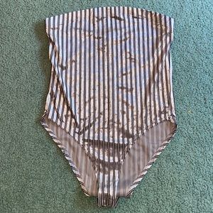 Forever21 Metallic Black & Silver Striped Bodysuit